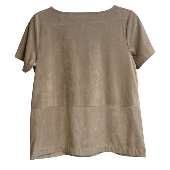 JJill Tan Faux Suede Soft Neutral Cottagecore Peasant Pocket Top Size Small - Picture 2 of 15